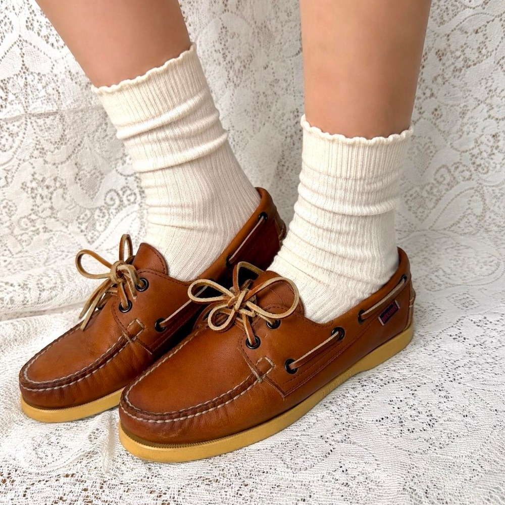 Vintage Sebago DockSiders Brown Leather Boat Shoes Made in USA Women's 6.5